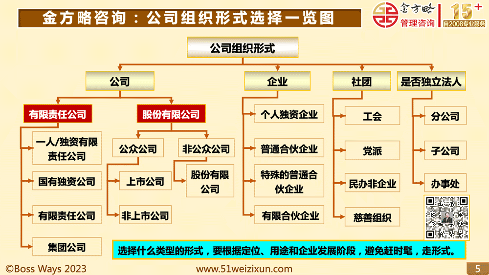(金方略咨询：公司组织形式选择一览图)