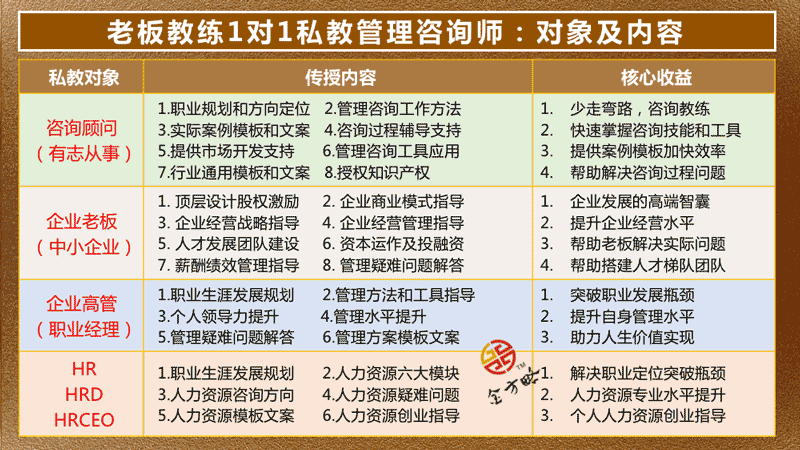 老板教练1对1私教全案管理咨询师计划